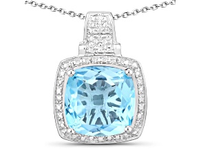 Genuine Blue Topaz Cushion Cut 925 Sterling Silver Bold Pendant Necklace For Women