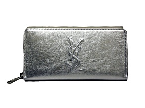 Yves Saint Laurent Wallet YSL Belle du Jour Metallic Silver Leather Zip Wallet
