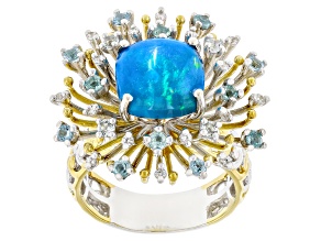 Blue Paraiba Opal and Multi Gemstone Rhodium & 24K Gold Over Palladium Sterling Silver Ring 3.48ctw