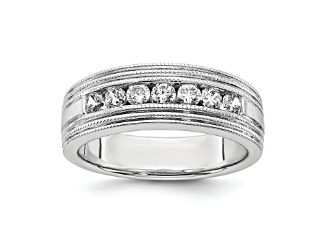 Rhodium Over 14K White Gold Lab Grown Diamond SI1/SI2, G H I, Polish and Satin Men's Ring