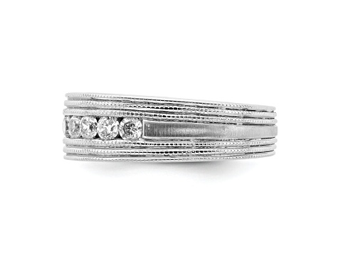 Rhodium Over 14K White Gold Lab Grown Diamond SI1/SI2, G H I, Polish and Satin Men's Ring