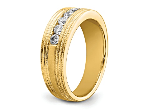 14K Yellow Gold Lab Grown Diamond SI1/SI2, G H I, Polish and Satin Men's Ring