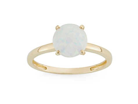 Round Lab Created Opal 10K Yellow Gold Ring 1.15ctw