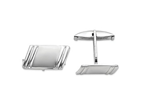 Sterling Silver Rhodium-plated Diagonal Stripes Cuff Links