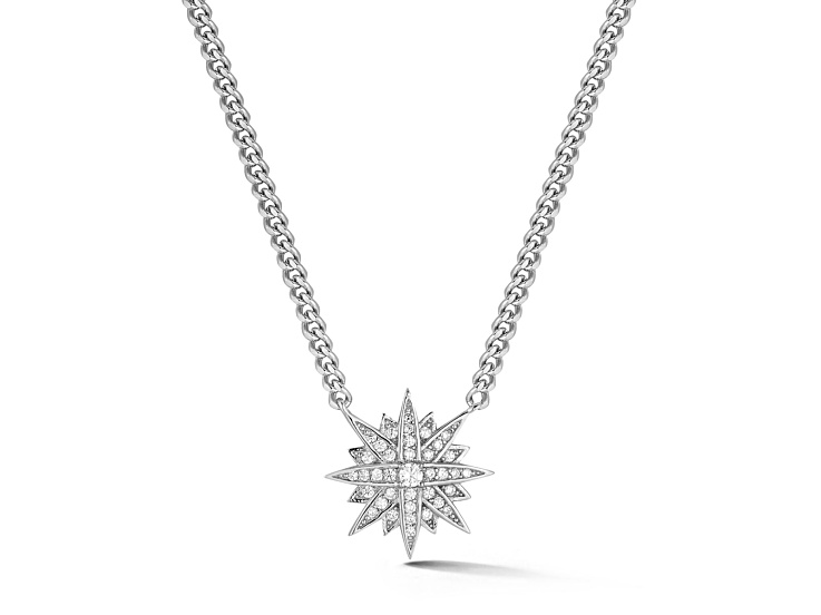 Sterling Statements Rhodium Over Sterling Silver Cubic Zirconia Star Curb Chain Necklace