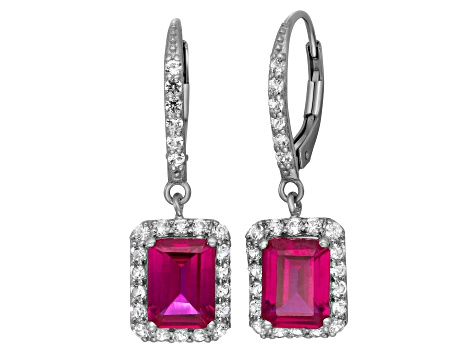Lab Created Ruby Sterling Silver Dangle Earrings 4.58ctw