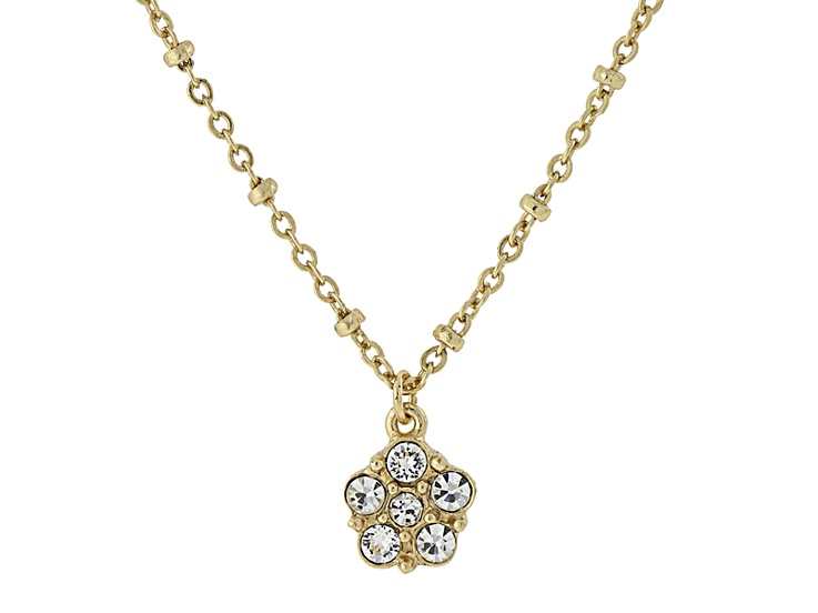 1928 Jewelry Gold Tone Brass Clear Crystal Flower Pendant With Chain 16 Inch Adjustable
