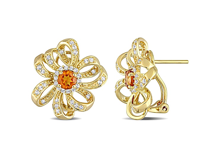 Madeira Citrine and White Topaz 18k Yellow Gold Over Sterling Silver Earrings 1.60ctw