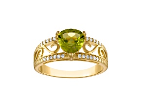 Peridot and Diamond 14K Yellow Gold Plated Sterling Silver Ring 1.61ctw