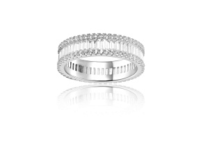 Round and Baguette White Topaz Sterling Silver Eternity Band Ring, 2.60ctw
