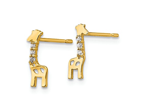 14K Yellow Gold Cubic Zirconia Giraffe Post Earrings