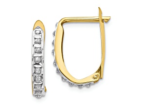 10k Yellow Gold and Rhodium Over 10k Yellow Gold 5/8" Diamond Hinged Hoop Earrings