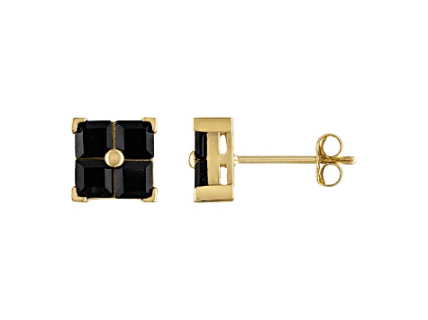Black Sapphire Men's Stud Earrings in 10k Yellow Gold 1.30ctw