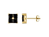 Black Sapphire Men's Stud Earrings in 10k Yellow Gold 1.30ctw