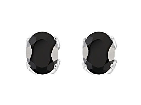 8x6mm Oval Black Onyx Rhodium Over Sterling Silver Stud Earrings