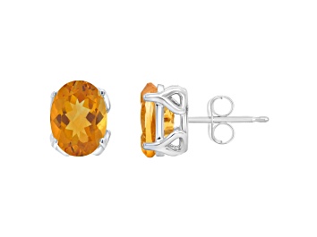 Picture of 8x6mm Oval Citrine Rhodium Over Sterling Silver Stud Earrings