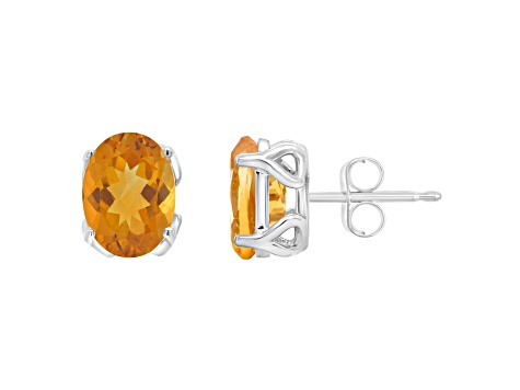 8x6mm Oval Citrine Rhodium Over Sterling Silver Stud Earrings