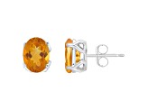 8x6mm Oval Citrine Rhodium Over Sterling Silver Stud Earrings