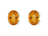 8x6mm Oval Citrine Rhodium Over Sterling Silver Stud Earrings