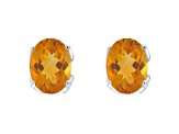 8x6mm Oval Citrine Rhodium Over Sterling Silver Stud Earrings