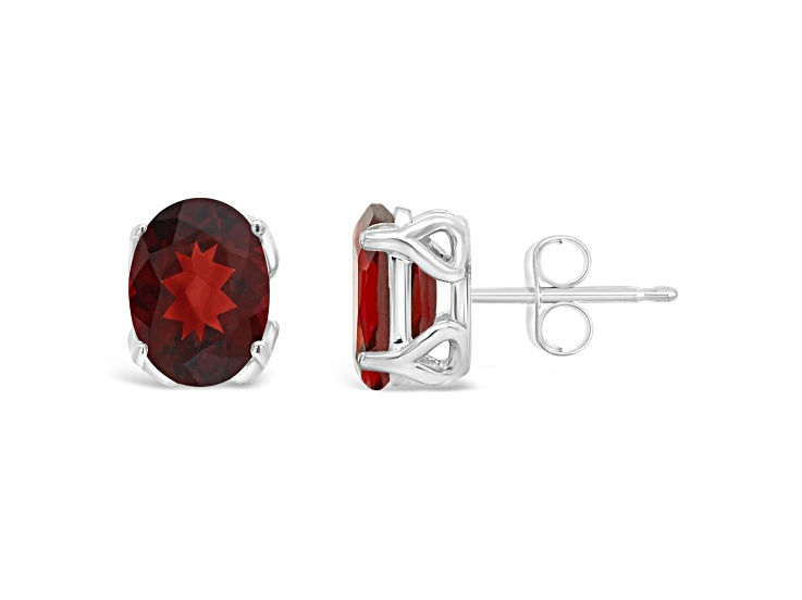 8x6mm Oval Garnet Rhodium Over Sterling Silver Stud Earrings