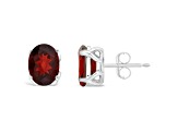 8x6mm Oval Garnet Rhodium Over Sterling Silver Stud Earrings