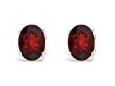 8x6mm Oval Garnet Rhodium Over Sterling Silver Stud Earrings