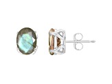 8x6mm Oval Labradorite Rhodium Over Sterling Silver Stud Earrings