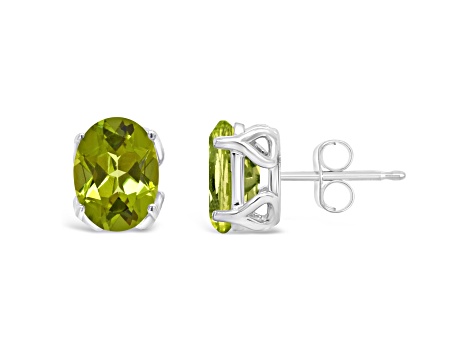 8x6mm Oval Peridot Rhodium Over Sterling Silver Stud Earrings