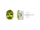 8x6mm Oval Peridot Rhodium Over Sterling Silver Stud Earrings