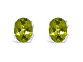 8x6mm Oval Peridot Rhodium Over Sterling Silver Stud Earrings