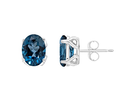 8x6mm Oval London Blue Topaz Rhodium Over Sterling Silver Stud Earrings