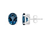 8x6mm Oval London Blue Topaz Rhodium Over Sterling Silver Stud Earrings