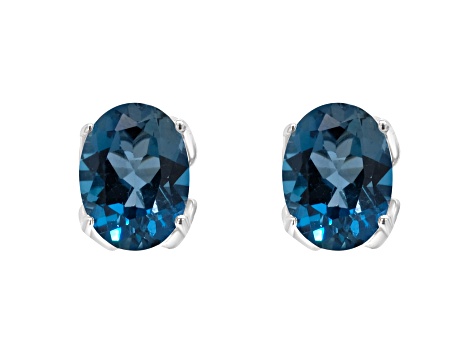 8x6mm Oval London Blue Topaz Rhodium Over Sterling Silver Stud Earrings