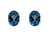 8x6mm Oval London Blue Topaz Rhodium Over Sterling Silver Stud Earrings