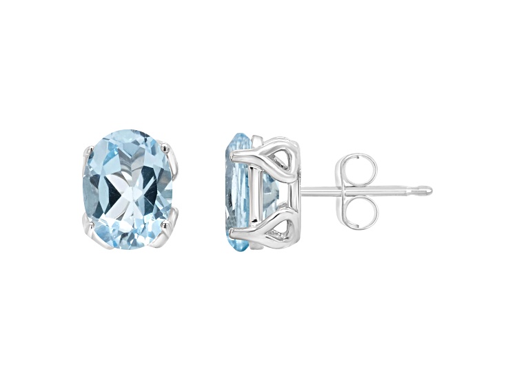 8x6mm Oval Sky Blue Topaz Rhodium Over Sterling Silver Stud Earrings