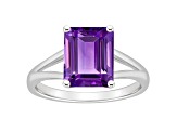 10x8mm Emerald Cut Amethyst Rhodium Over Sterling Silver Ring