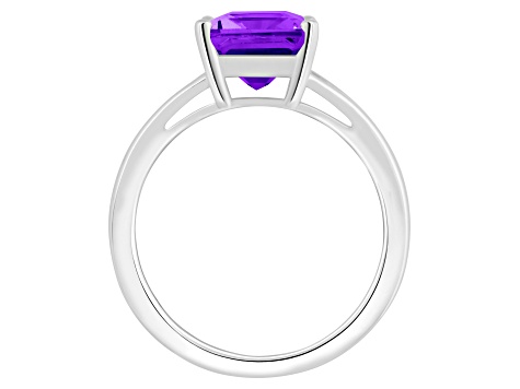 10x8mm Emerald Cut Amethyst Rhodium Over Sterling Silver Ring