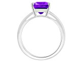 10x8mm Emerald Cut Amethyst Rhodium Over Sterling Silver Ring