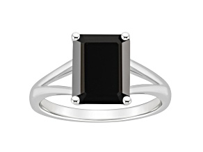 10x8mm Emerald Cut Black Onyx Rhodium Over Sterling Silver Ring