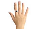 10x8mm Emerald Cut Black Onyx Rhodium Over Sterling Silver Ring