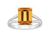 10x8mm Emerald Cut Citrine Rhodium Over Sterling Silver Ring