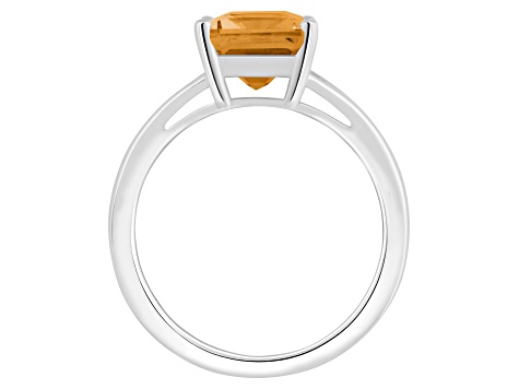 10x8mm Emerald Cut Citrine Rhodium Over Sterling Silver Ring