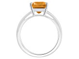 10x8mm Emerald Cut Citrine Rhodium Over Sterling Silver Ring