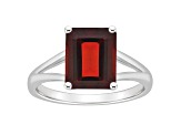 10x8mm Emerald Cut Garnet Rhodium Over Sterling Silver Ring