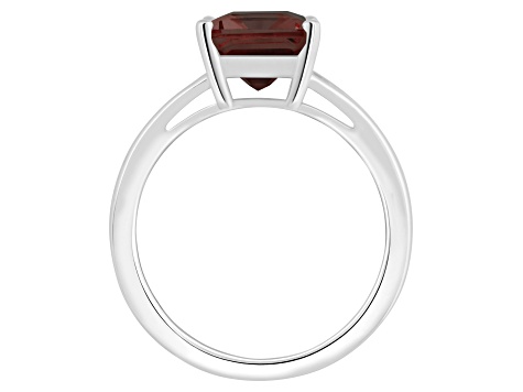 10x8mm Emerald Cut Garnet Rhodium Over Sterling Silver Ring