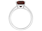 10x8mm Emerald Cut Garnet Rhodium Over Sterling Silver Ring