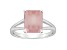 10x8mm Emerald Cut Rose Quartz Rhodium Over Sterling Silver Ring