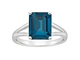 10x8mm Emerald Cut London Blue Topaz Rhodium Over Sterling Silver Ring