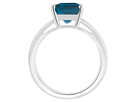 10x8mm Emerald Cut London Blue Topaz Rhodium Over Sterling Silver Ring